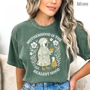 Funny Mom Shirt , Silly Mom Goose, Motherhood Is The Realest Hood Tee